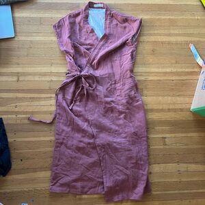 Odd Bird Dusty rose pink terra cotta cotton wrap kimono dress robe muslin M spa